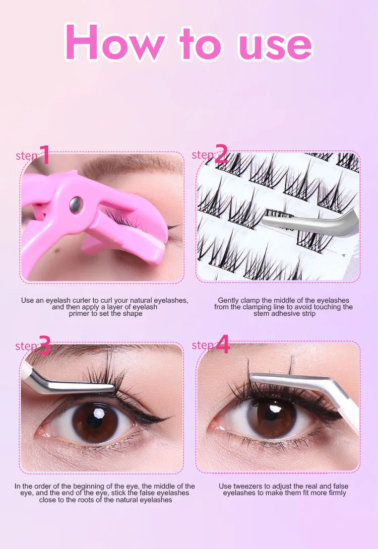 10 Rows of Large Capacity Glue-free False Eyelashes Single Cluster 10-12MM