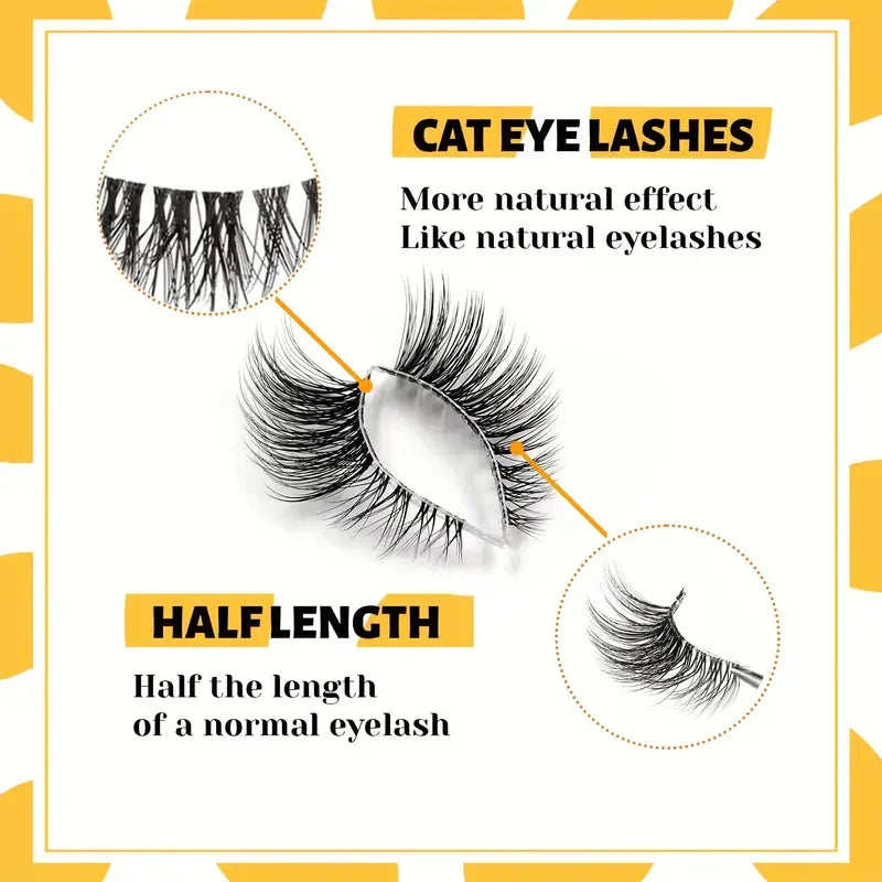 10 Pairs Elegant Faux False Eyelashes, Wispy Cat Eye Design for Natural Fluffiness