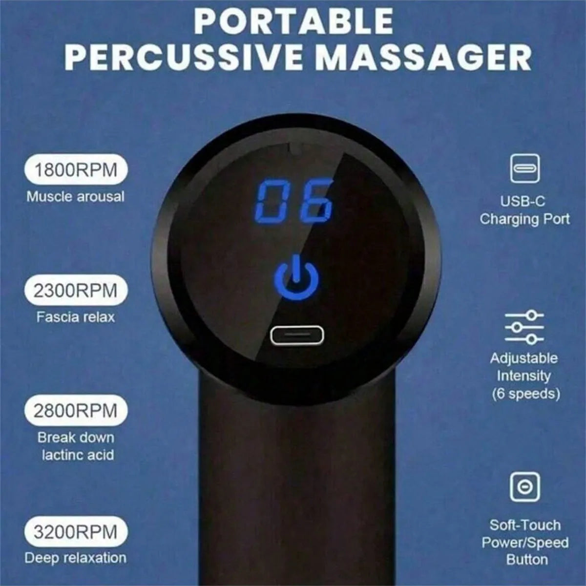 Upgraded Portable Massage Gun - Deep Tissue Muscle Relief, USB Rechargeable Battery, Ideal For Back & Neck,Gift For Everyone