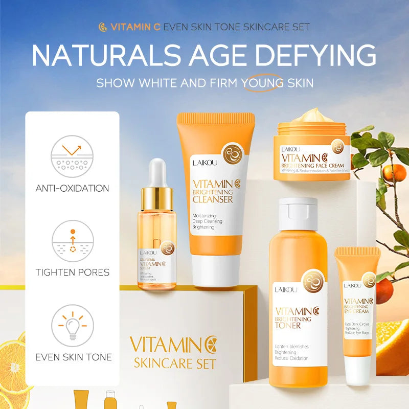 5 Pieces Vitamin C Skincare Set  Moisturizing Face Serum Brighten Cream