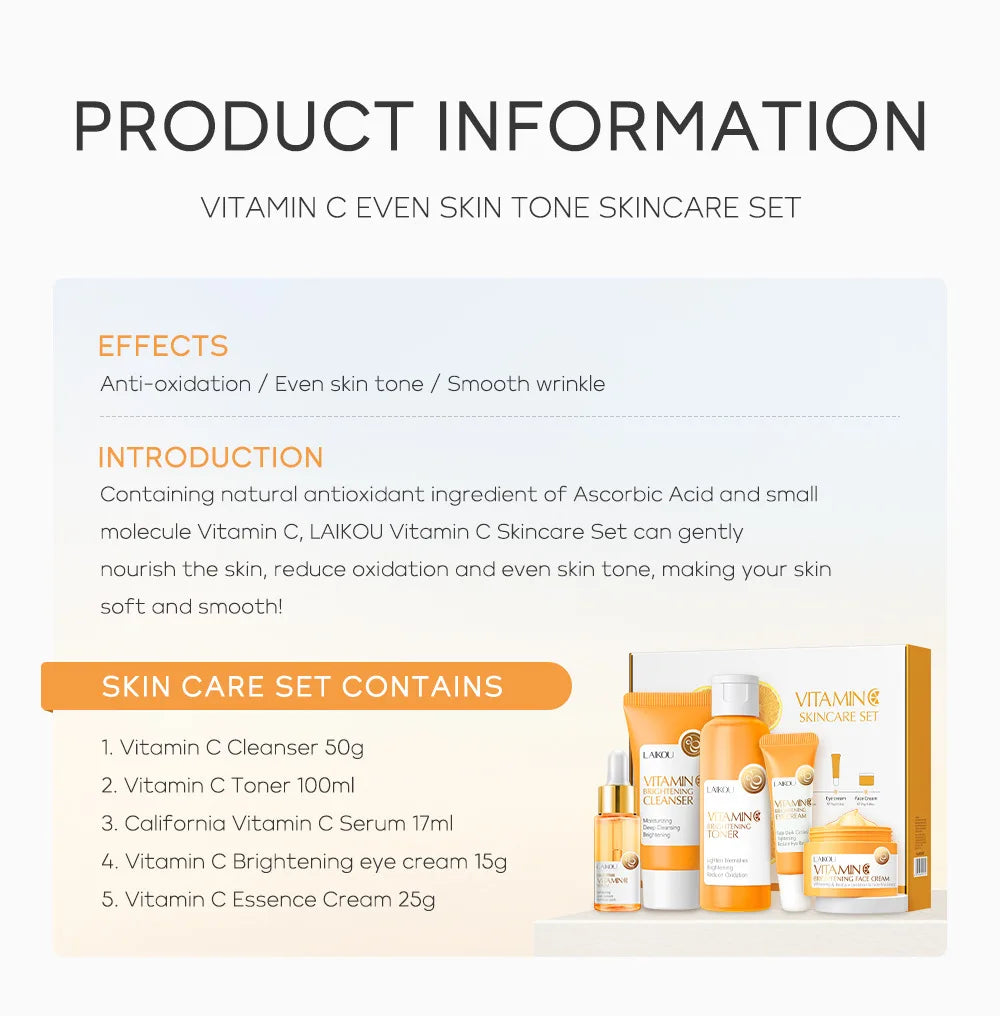 5 Pieces Vitamin C Skincare Set  Moisturizing Face Serum Brighten Cream